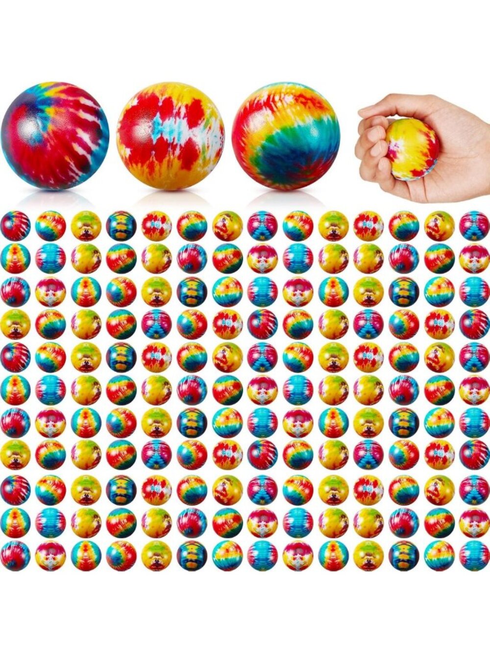 120 Pcs Tie Dye Stress Balls - Fun Party Favors, 2 Inch Foam Toys for Kids